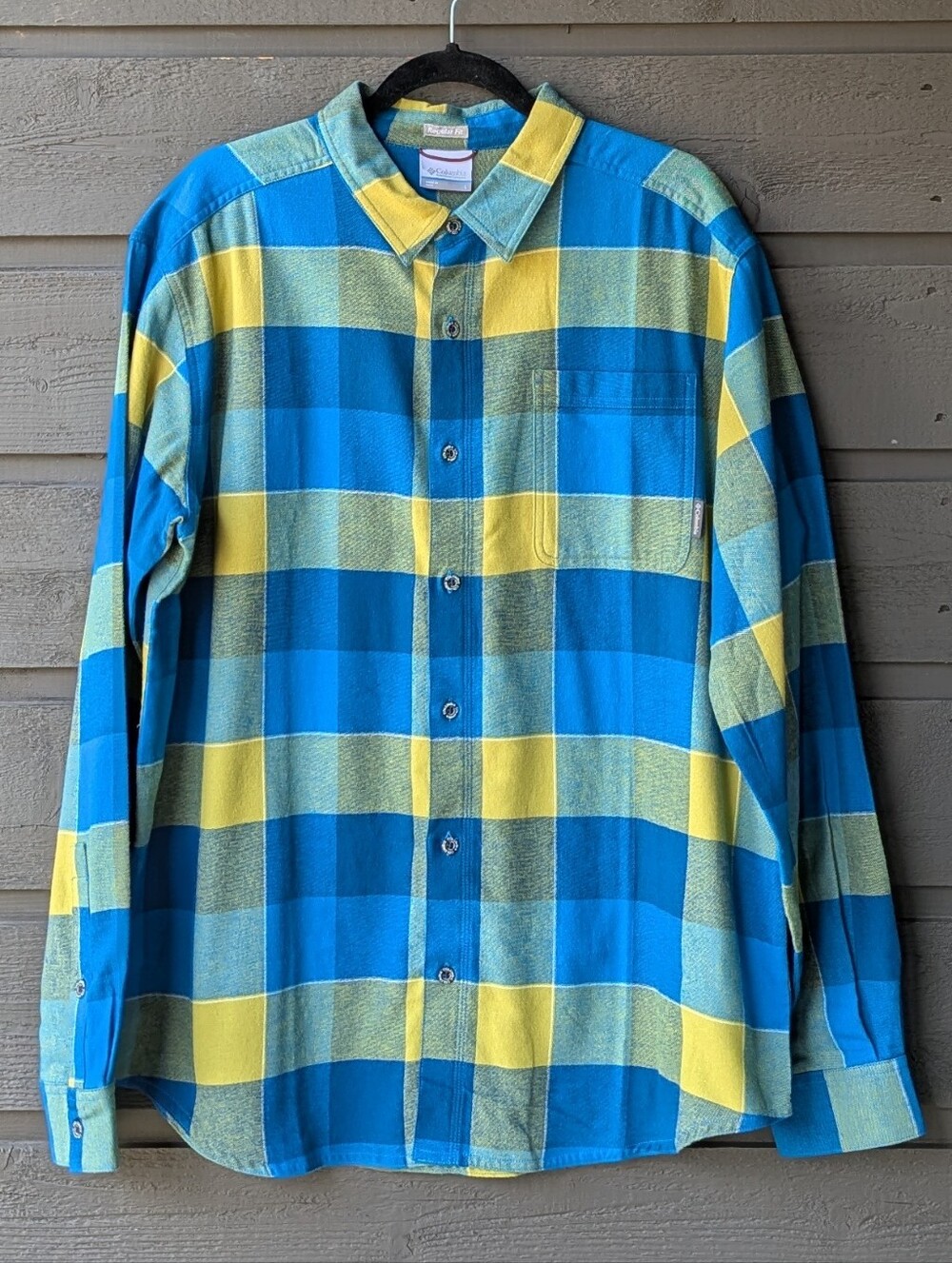 NWOT Columbia Men's Boulder Ridge Long Sleeve Flannel Shirt Blue Plaid Large